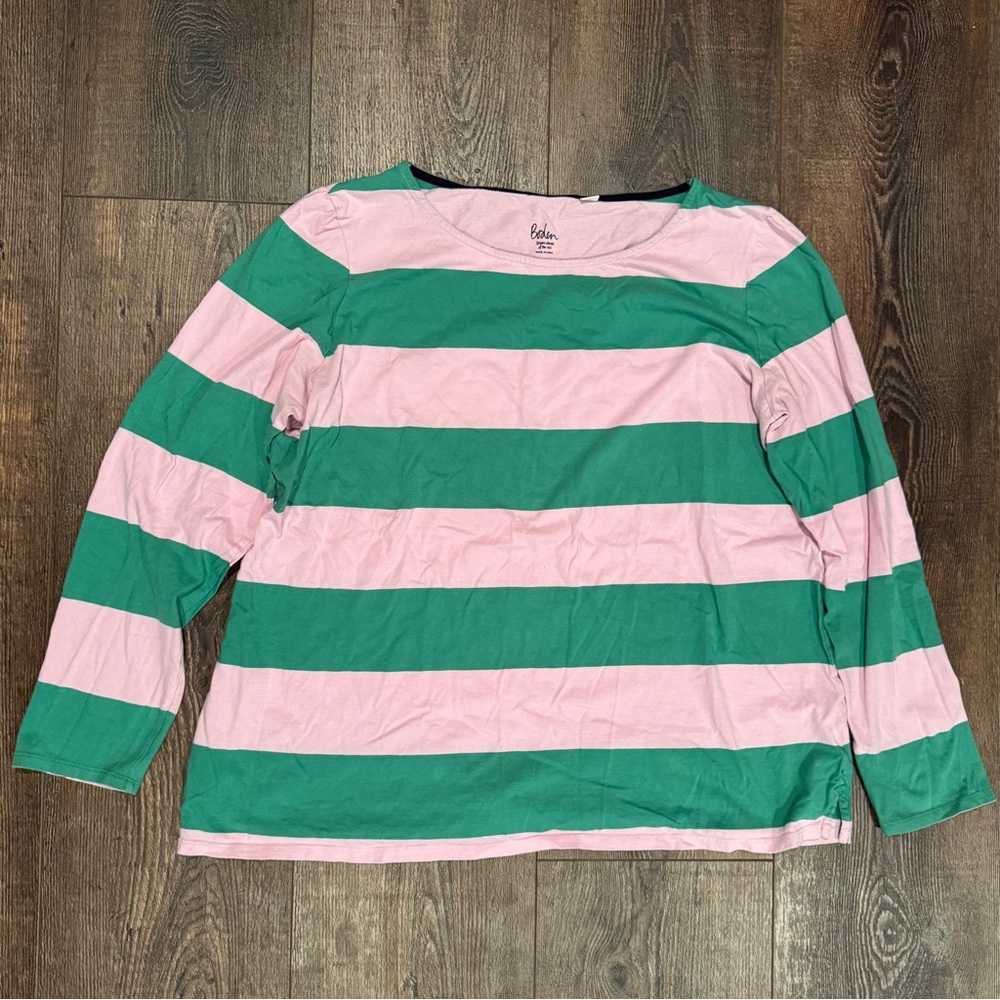 Boden Green and Pink Striped Long Sleeve Tee